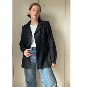 Vintage 80s Silk Tuxedo Blazer Black Size 10 Double Breasted Classic old Money